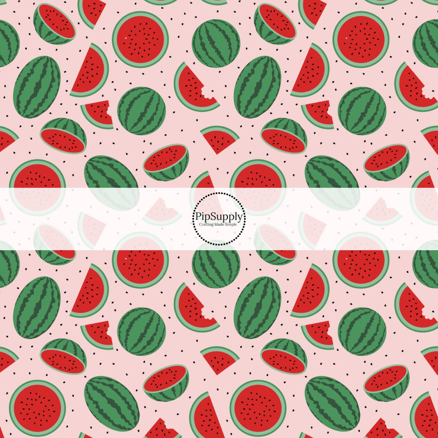 These fruit fabric by the yard features watermelon and watermelon slices. This fun pattern fabric can be used for all your sewing and crafting needs!