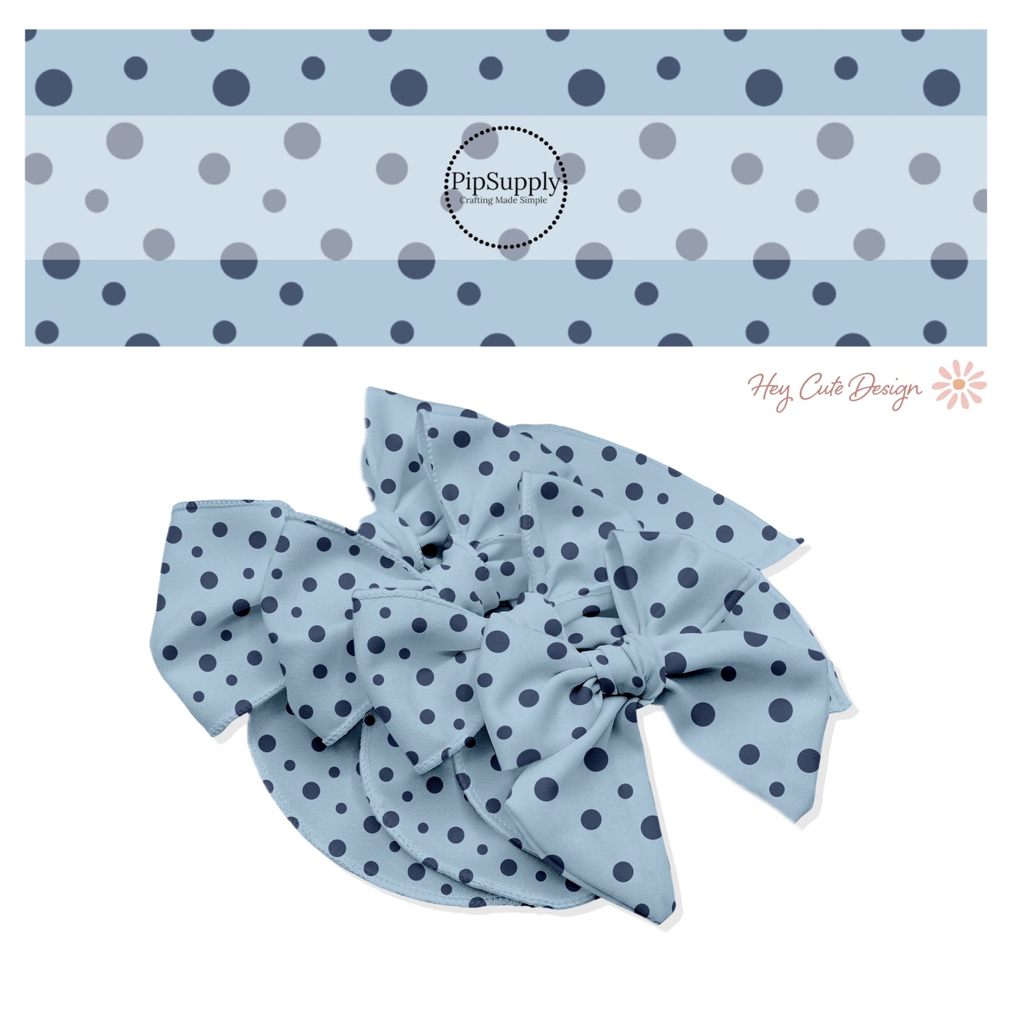 These fun summer dot themed bow strips features small dark navy blue dots on light blue are great for personal use or to sell.