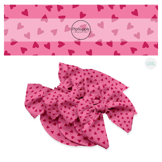 Scattered magenta hearts on pink hair bow strips