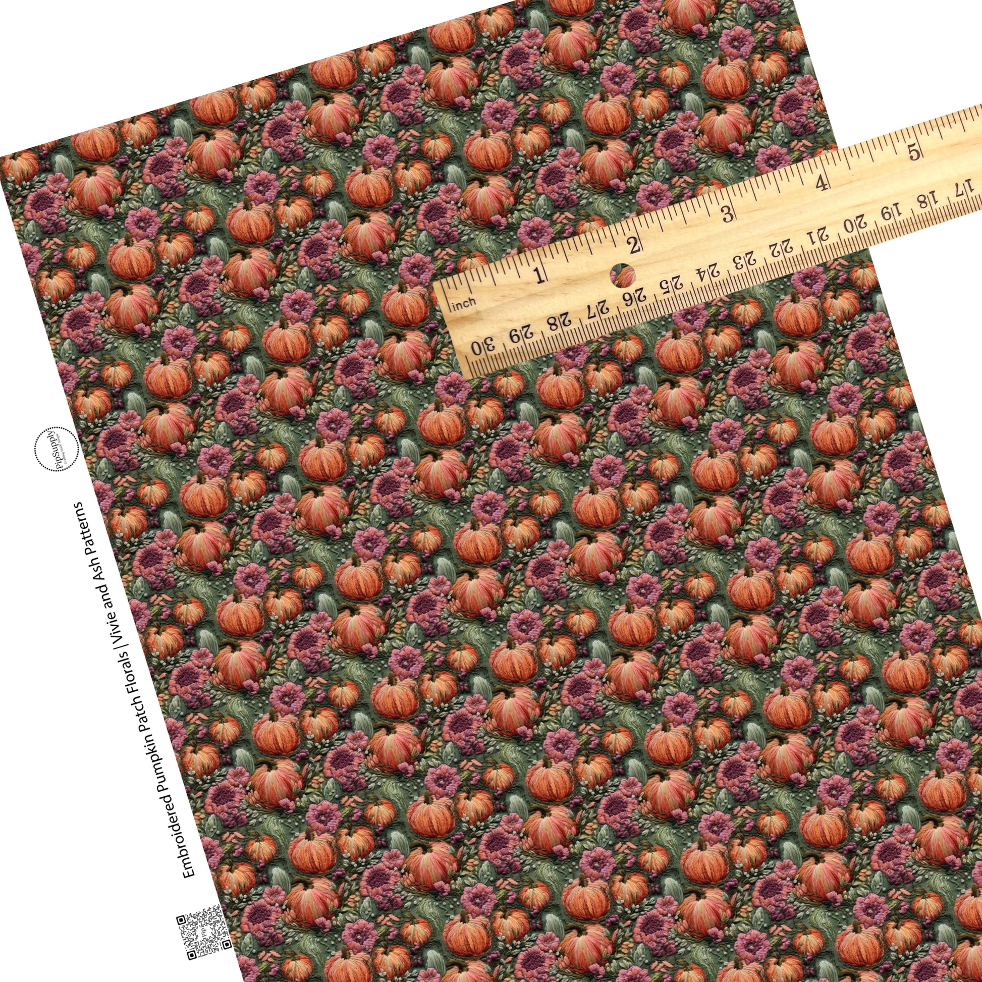 Multi flowers and leaves with pumpkins faux leather sheets
