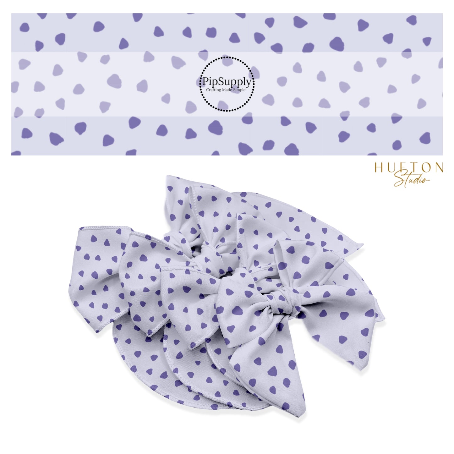 These dot themed light purple no sew bow strips can be easily tied and attached to a clip for a finished hair bow. These fun dot bow strips are great for personal use or to sell. These bow strips features small dark purple dots on pale purple.