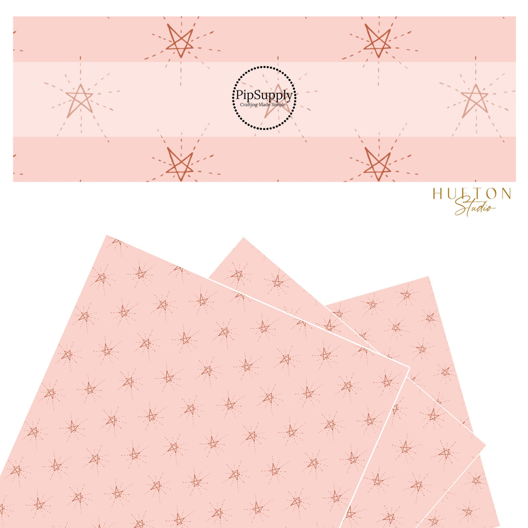 These star themed blush faux leather sheets contain the following design elements: dark red outlined stars on light pink. Our CPSIA compliant faux leather sheets or rolls can be used for all types of crafting projects. 