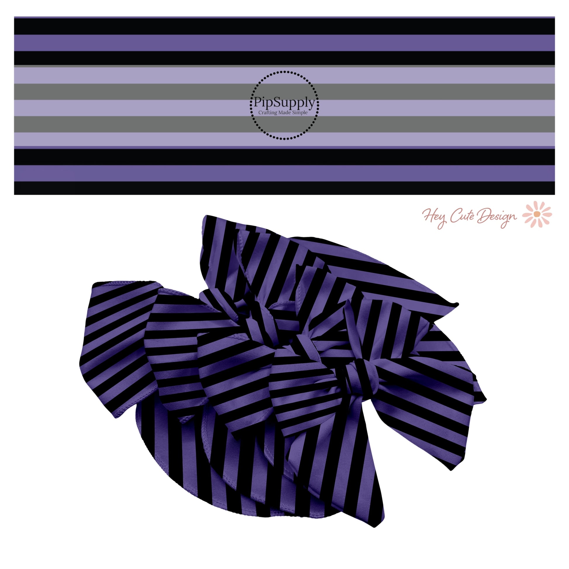 Purple and black stripes hair bow strips
