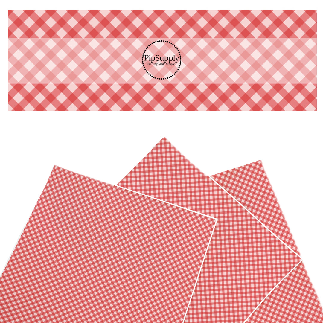 These spring themed faux leather sheets contain the following design elements: pink and red plaid pattern. Our CPSIA compliant faux leather sheets or rolls can be used for all types of crafting projects.