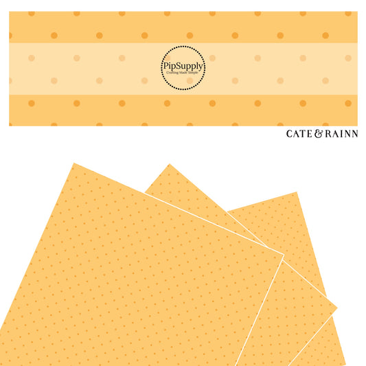 These dot themed marigold faux leather sheets contain the following design elements: dark orange dots on light orange. Our CPSIA compliant faux leather sheets or rolls can be used for all types of crafting projects. 