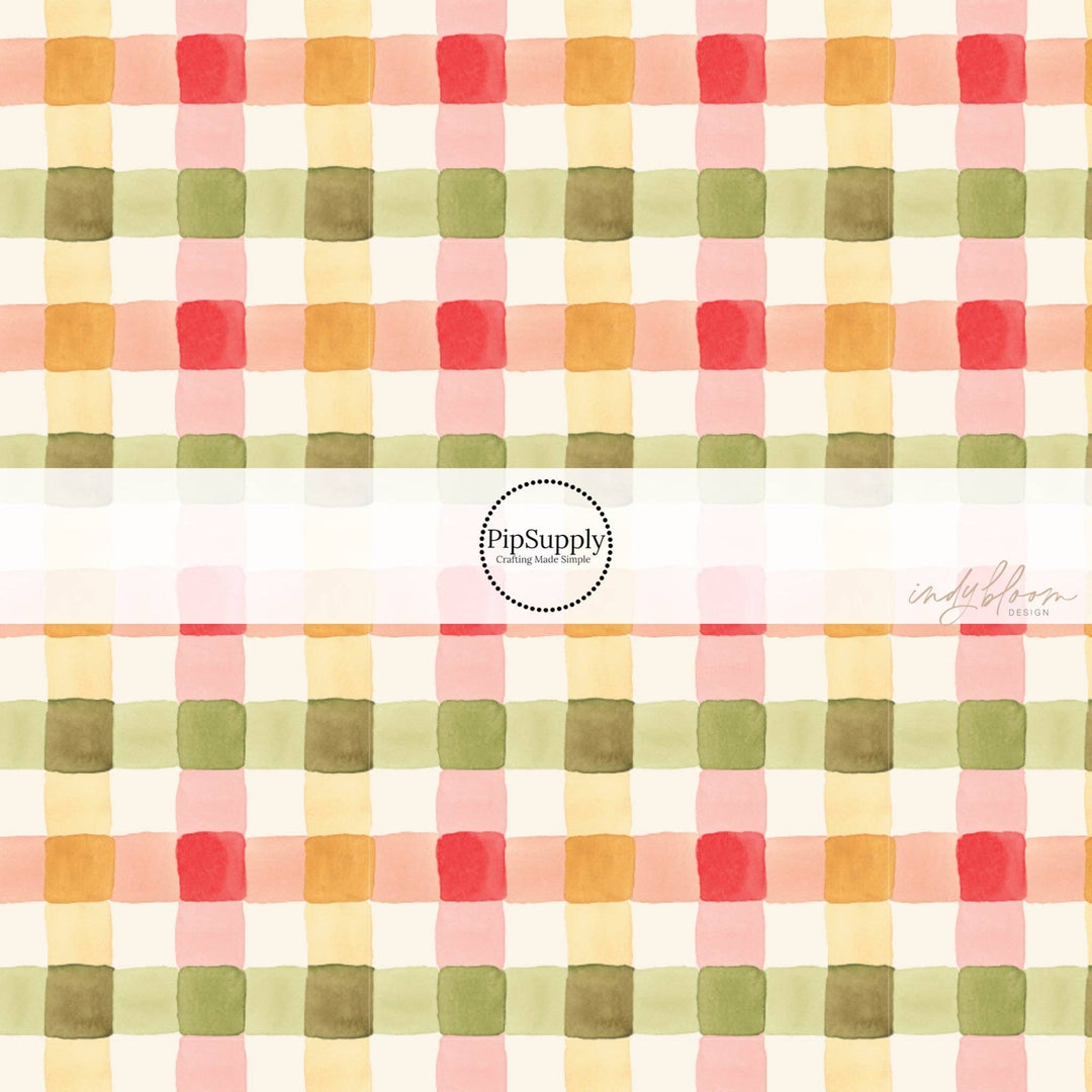 Watercolor Christmas Gingham Bow Strips