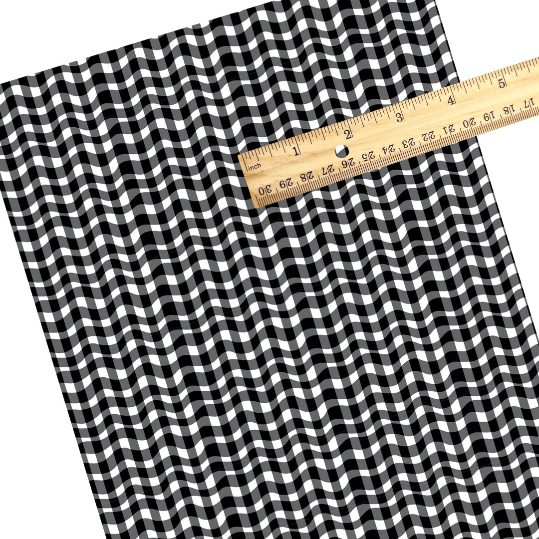 Wavy Black White Gingham Faux Leather Sheets