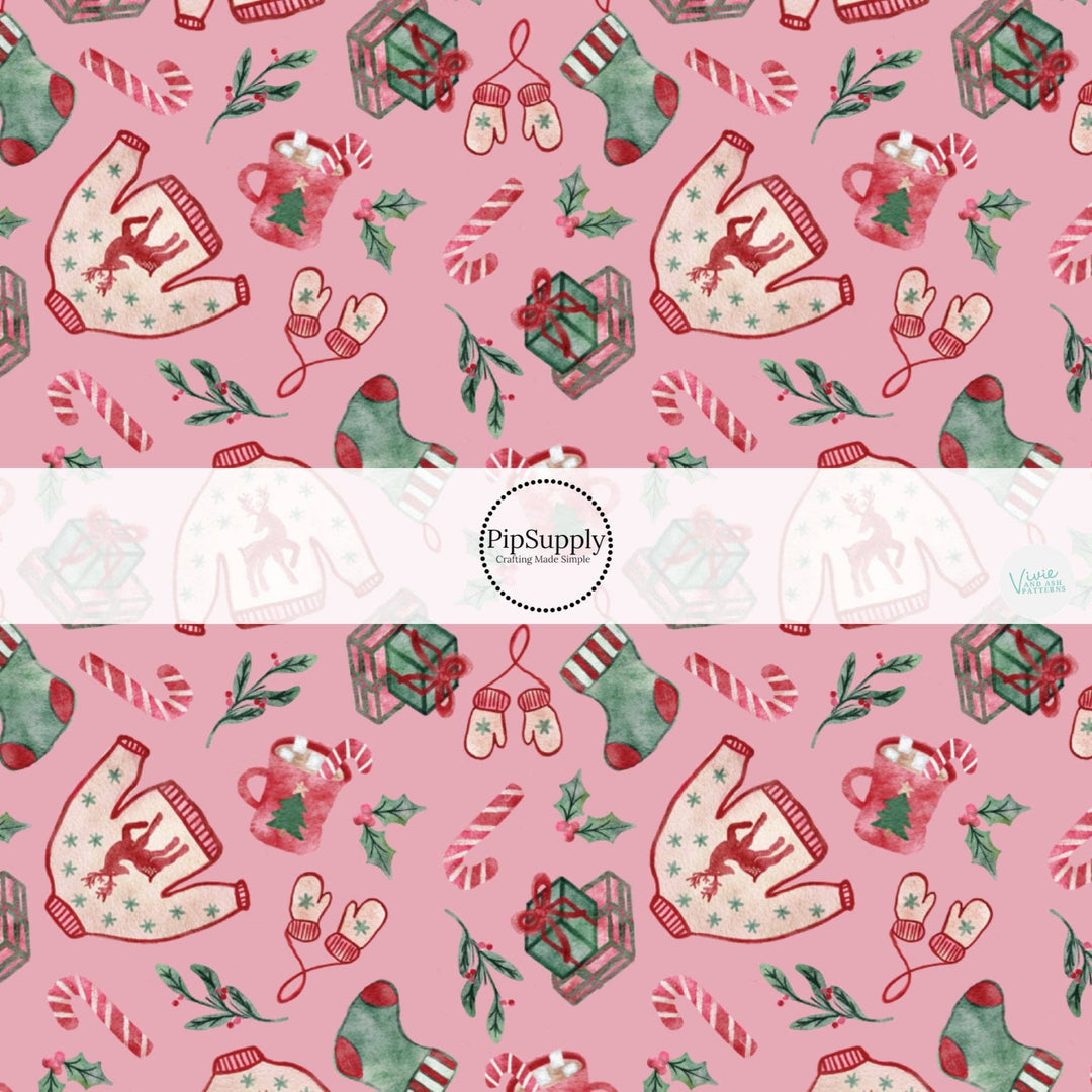 Ugly Sweater Party Pink Hair Bow Strips