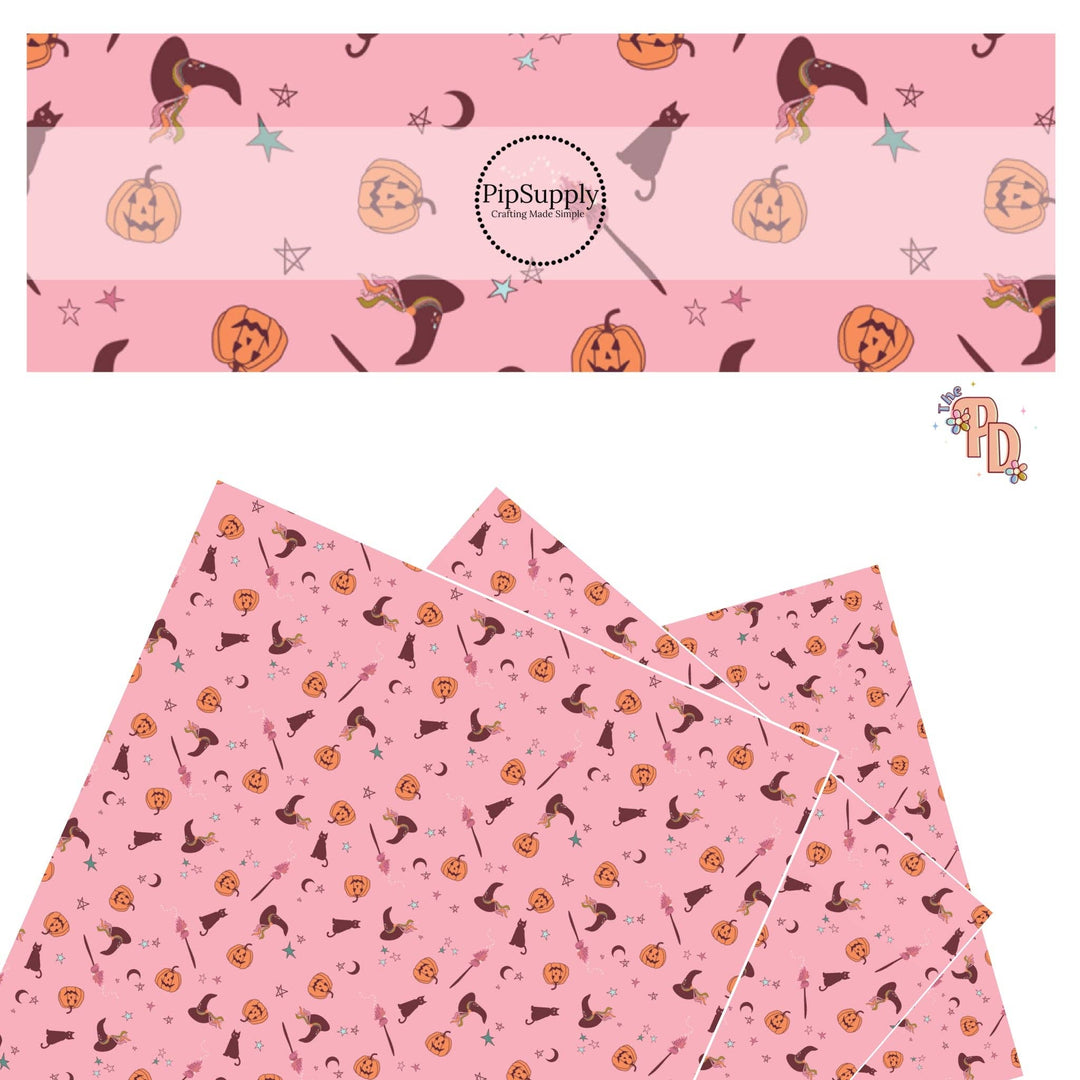 Candy Pink Pumpkins, Cats and Witches, Oh My Faux Leather Sheets
