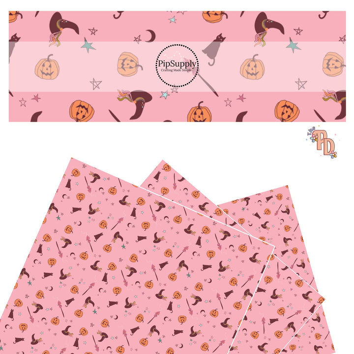 Candy Pink Pumpkins, Cats and Witches, Oh My Faux Leather Sheets