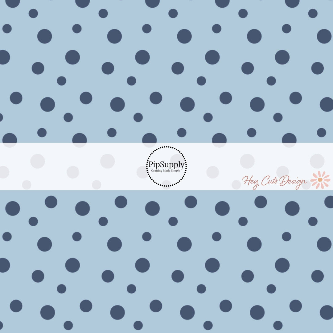 Navy Dots On Steel Blue Hair Bow Strips