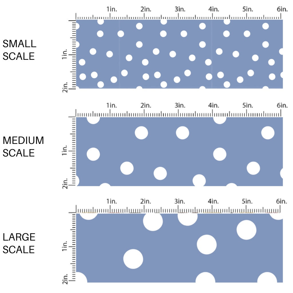 This scale chart of small scale, medium scale, and large scale of this summer fabric by the yard features cream dots on blue. This fun summer themed fabric can be used for all your sewing and crafting needs!