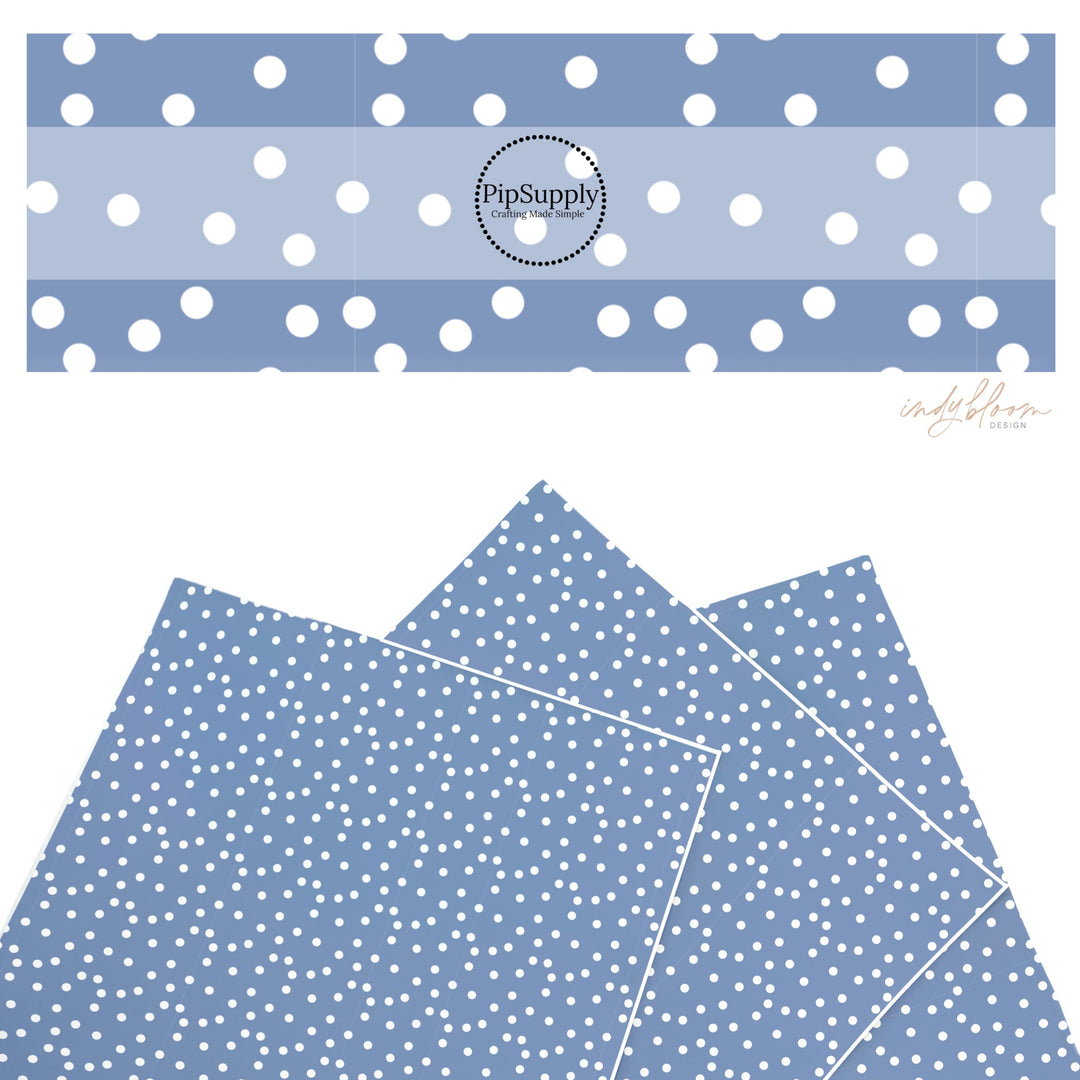 These summer faux leather sheets contain the following design elements: cream dots on blue. Our CPSIA compliant faux leather sheets or rolls can be used for all types of crafting projects.