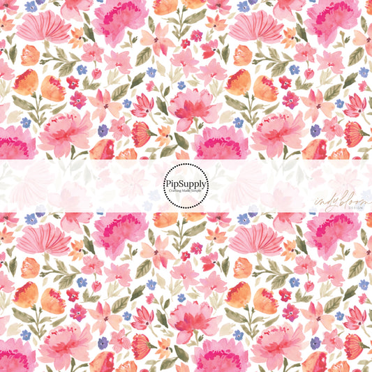 This summer fabric by the yard features multi colored flowers on cream. This fun summer themed fabric can be used for all your sewing and crafting needs!