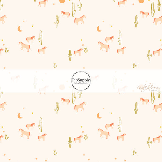 This summer fabric by the yard feature horses on cream. This fun summer themed fabric can be used for all your sewing and crafting needs!