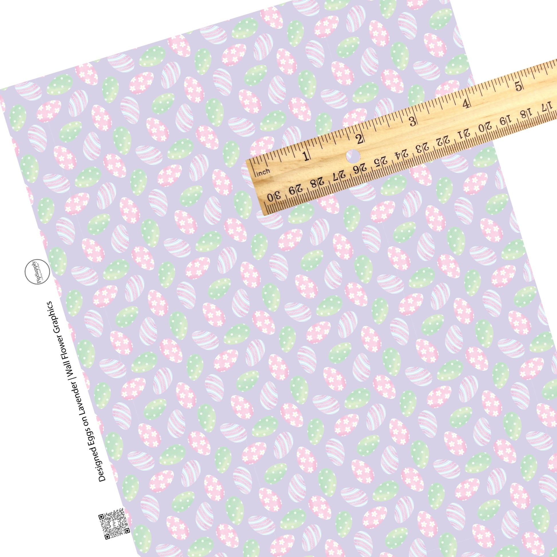 These spring pattern themed faux leather sheets contain the following design elements: pastel colored Easter eggs with stripes and flowers on light purple. Our CPSIA compliant faux leather sheets or rolls can be used for all types of crafting projects.