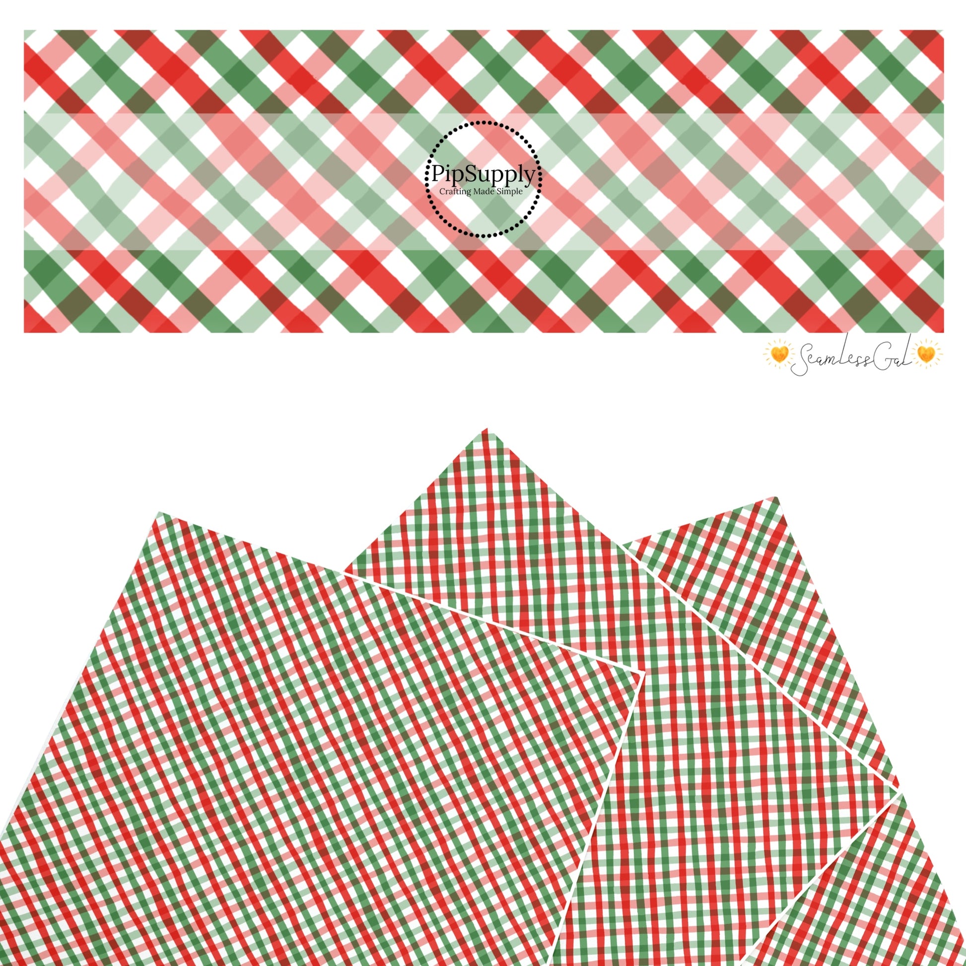 These winter gingham themed pattern faux leather sheets contain the following design elements: colorful Christmas gingham pattern. Our CPSIA compliant faux leather sheets or rolls can be used for all types of crafting projects.