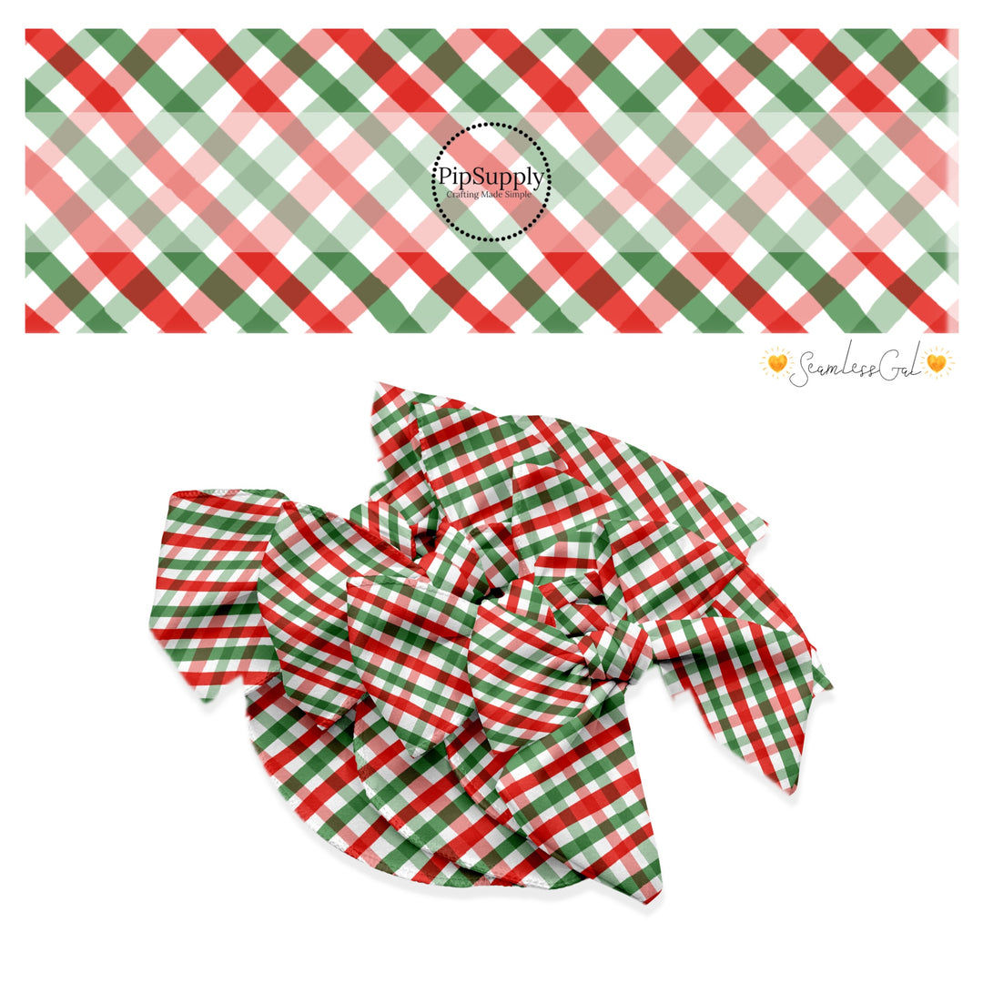 These winter gingham themed no sew bow strips can be easily tied and attached to a clip for a finished hair bow. These fun patterned bow strips are great for personal use or to sell. These bow strips feature the following design elements: colorful Christmas gingham pattern.