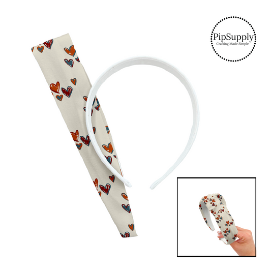 Doodle red and blue hearts on cream knotted headband kit