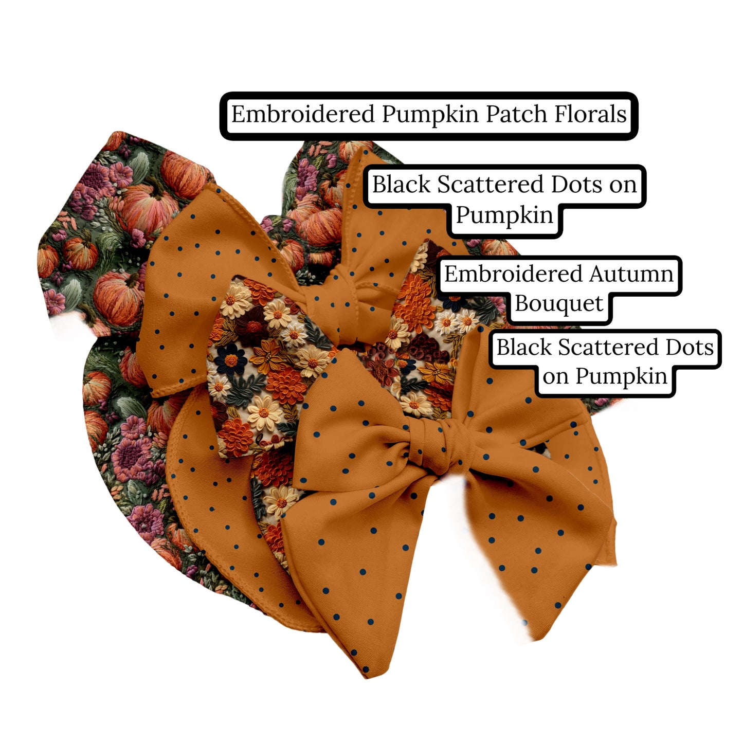 Embroidered Pumpkin Patch Florals Hair Bow Strips