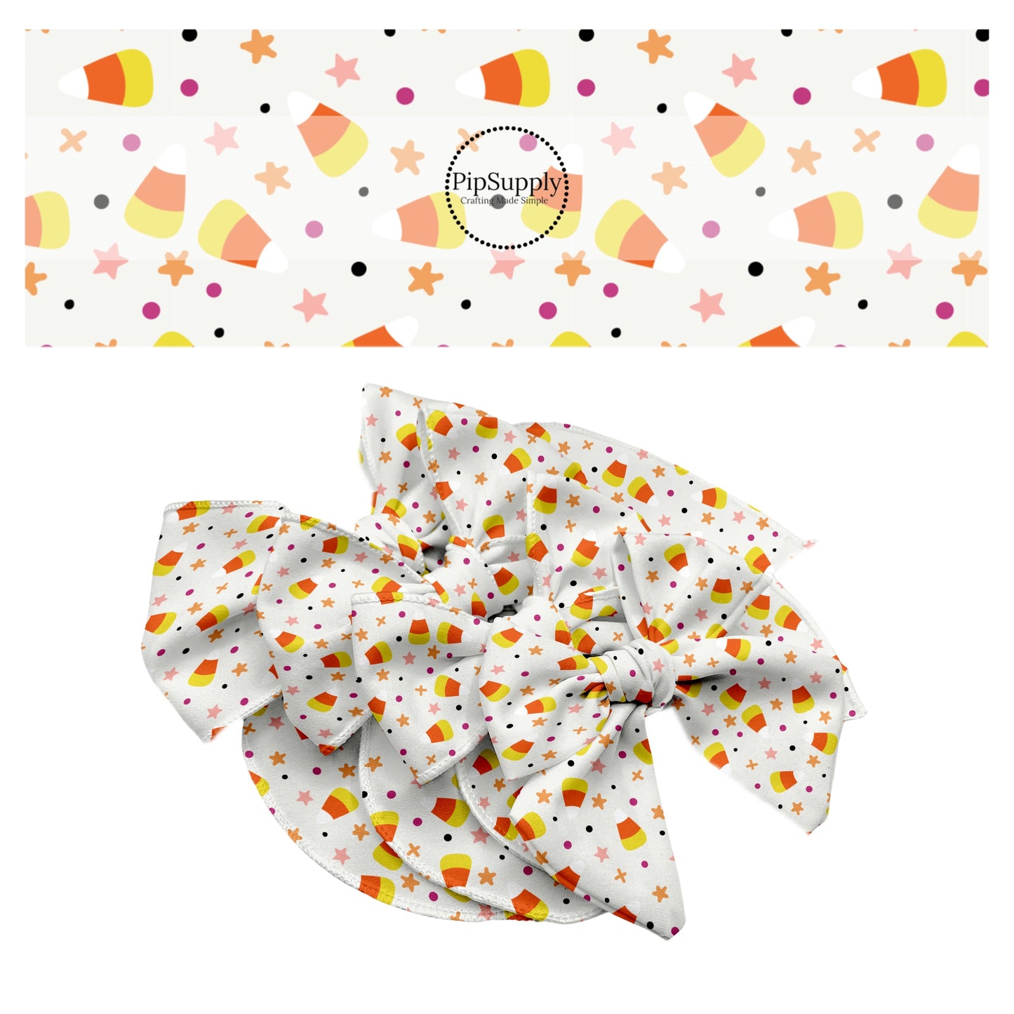 Candy corn, stars, and dots hair bow strips