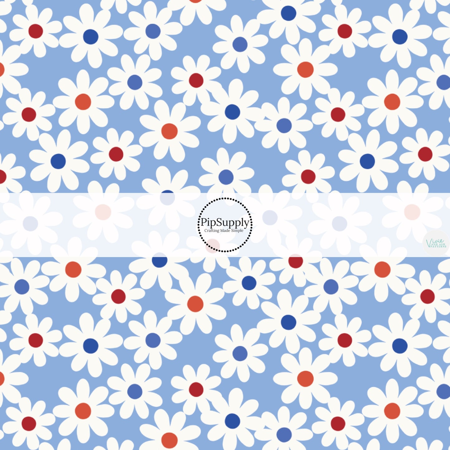 This 4th of July fabric by the yard features daisies on blue. This fun patriotic themed fabric can be used for all your sewing and crafting needs!