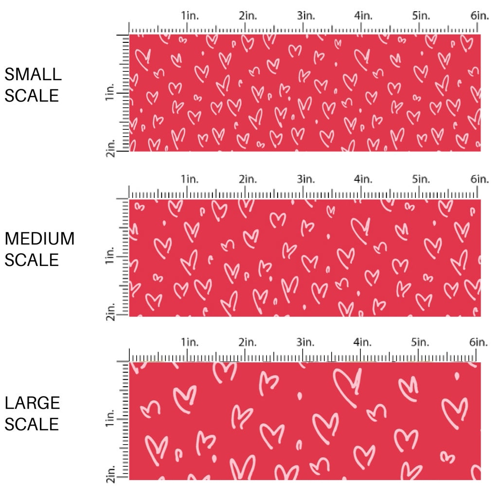 This holiday fabric by the yard features doodle hearts on red. This festive pattern fabric can be used for all your sewing and crafting needs!