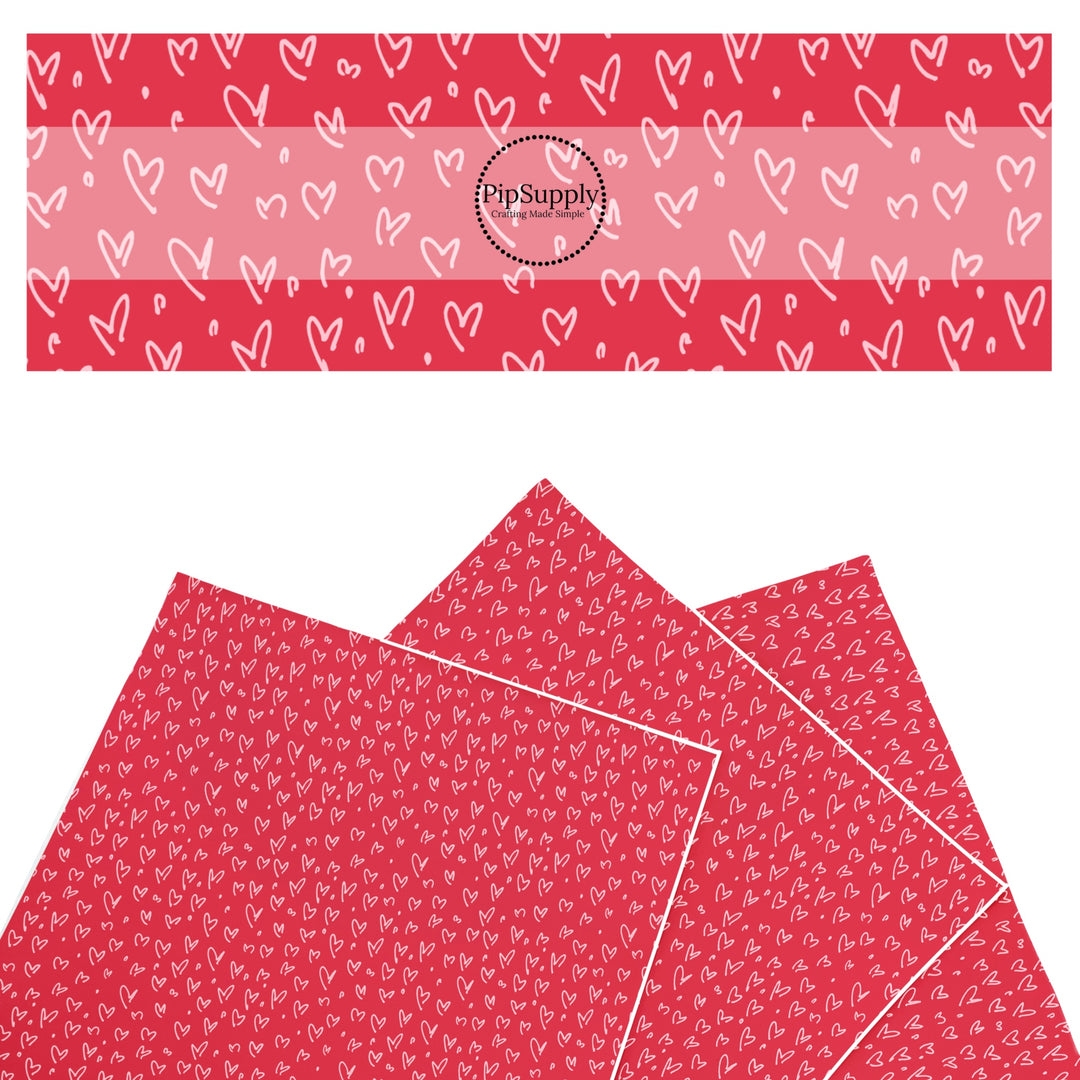 These holiday faux leather sheets contain the following design elements: doodle hearts on red. Our CPSIA compliant faux leather sheets or rolls can be used for all types of crafting projects.