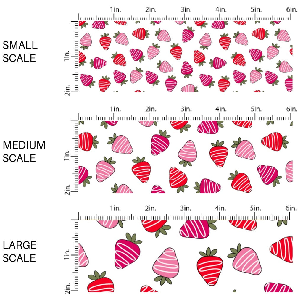 This holiday fabric by the yard features chocolate covered strawberries. This festive pattern fabric can be used for all your sewing and crafting needs!