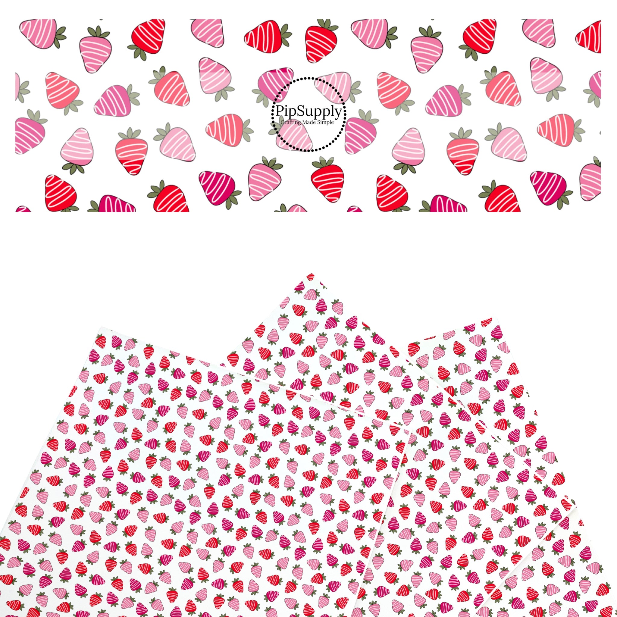Valentine Day Fruit Faux Leather Sheets - Drizzled Strawberries Faux ...