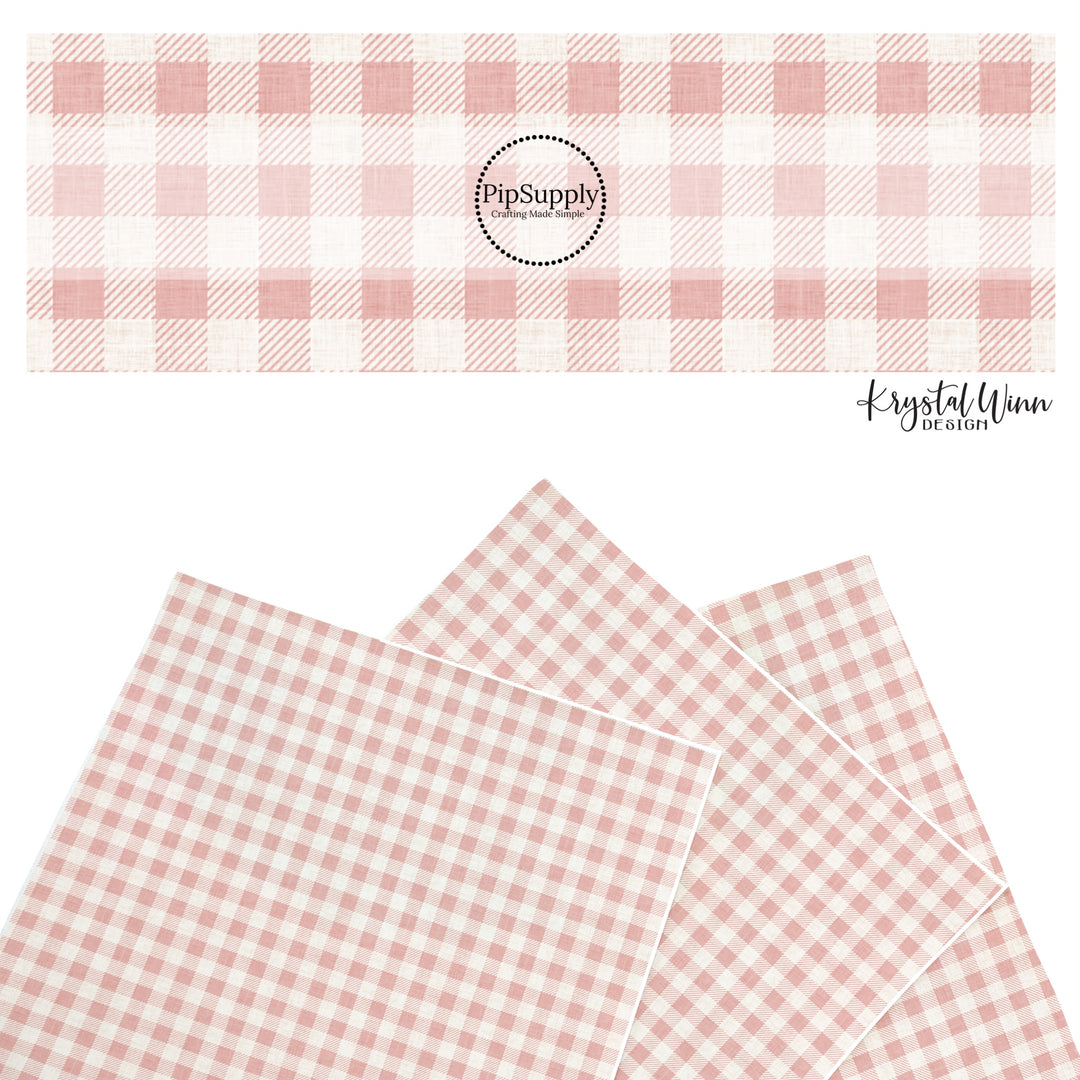 These winter plaid themed pattern faux leather sheets contain the following design elements: pink gingham pattern. Our CPSIA compliant faux leather sheets or rolls can be used for all types of crafting projects.