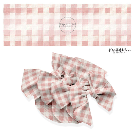 These winter plaid themed no sew bow strips can be easily tied and attached to a clip for a finished hair bow. These fun patterned bow strips are great for personal use or to sell. These bow strips feature the following design elements: pink gingham pattern.