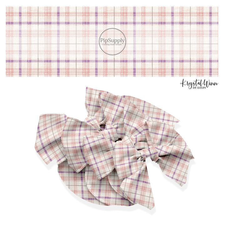 These winter plaid themed no sew bow strips can be easily tied and attached to a clip for a finished hair bow. These fun patterned bow strips are great for personal use or to sell. These bow strips feature the following design elements: pink plaid pattern.