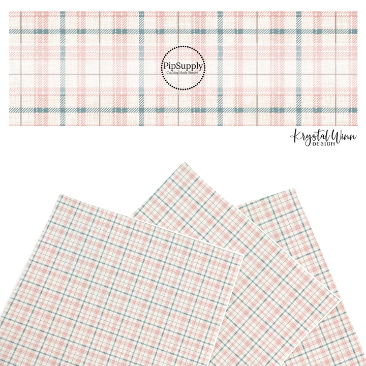 These winter plaid themed pattern faux leather sheets contain the following design elements: pink plaid pattern. Our CPSIA compliant faux leather sheets or rolls can be used for all types of crafting projects.