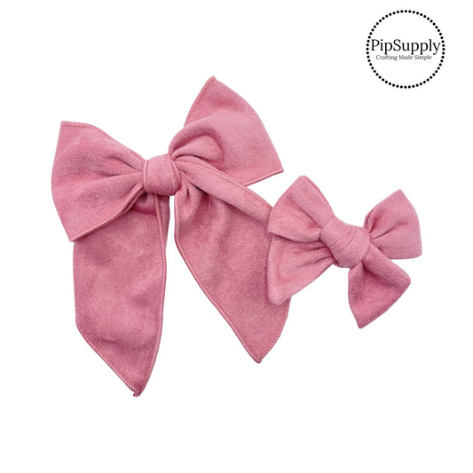 Dusty Rose Soft Faux Suede Hair Bow Strips  - Tied