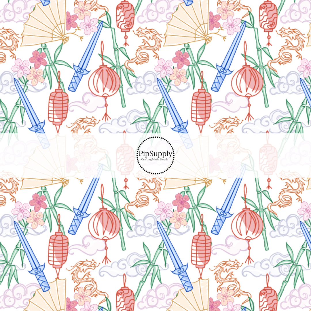 These magical princess themed fabric by the yard features dragons and swords. This fun pattern fabric can be used for all your sewing and crafting needs!