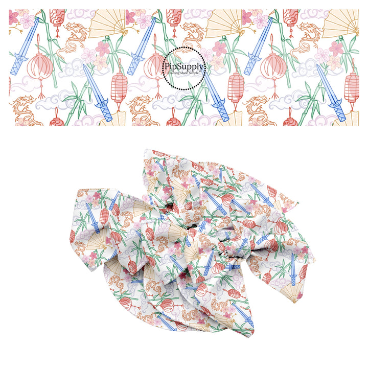 These magical princess themed no sew bow strips can be easily tied and attached to a clip for a finished hair bow. These bow strips are great for personal use or to sell. These bow strips feature the following design elements: dragons and swords.