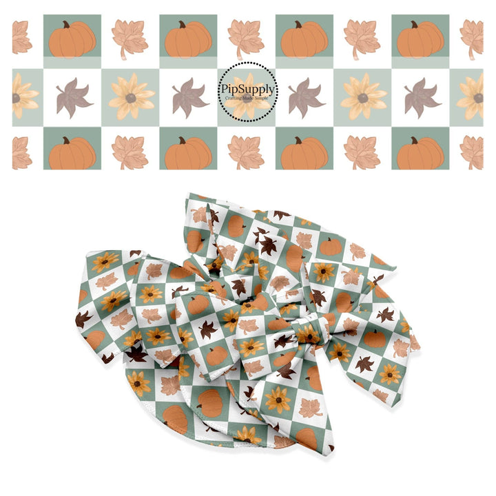 Autumn Objects Checker Hair Bow Strips
