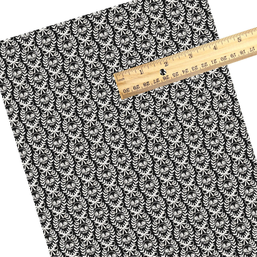 Black Laurel Leaf Skulls Faux Leather Sheets