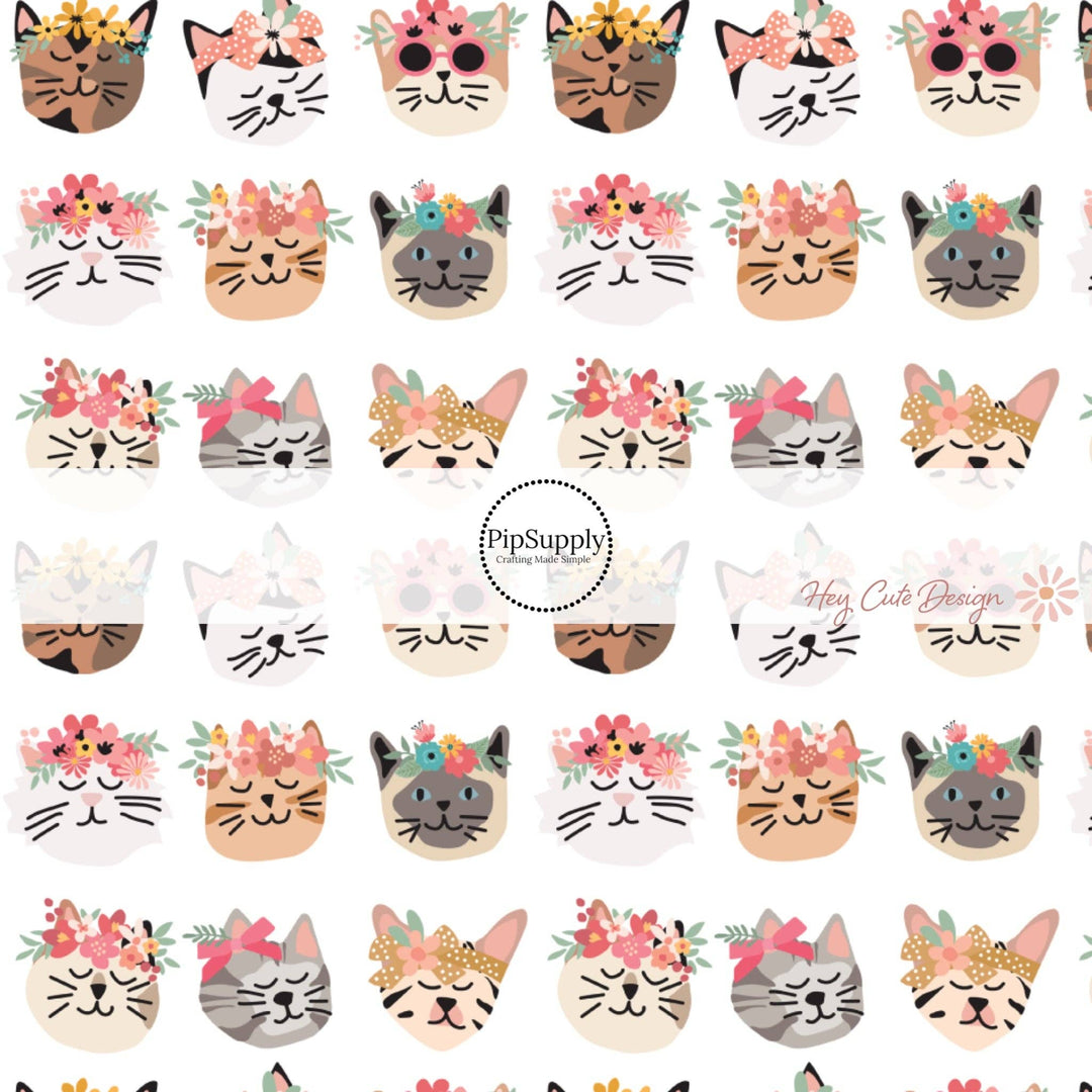 Floral Kitties Hair Bow Strips