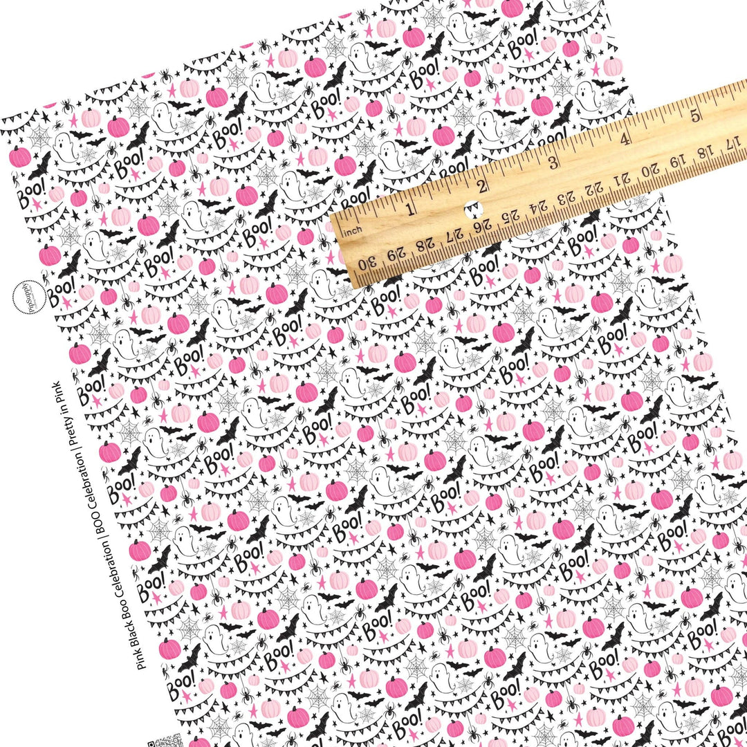 Pink Black Boo Celebration Faux Leather Sheets