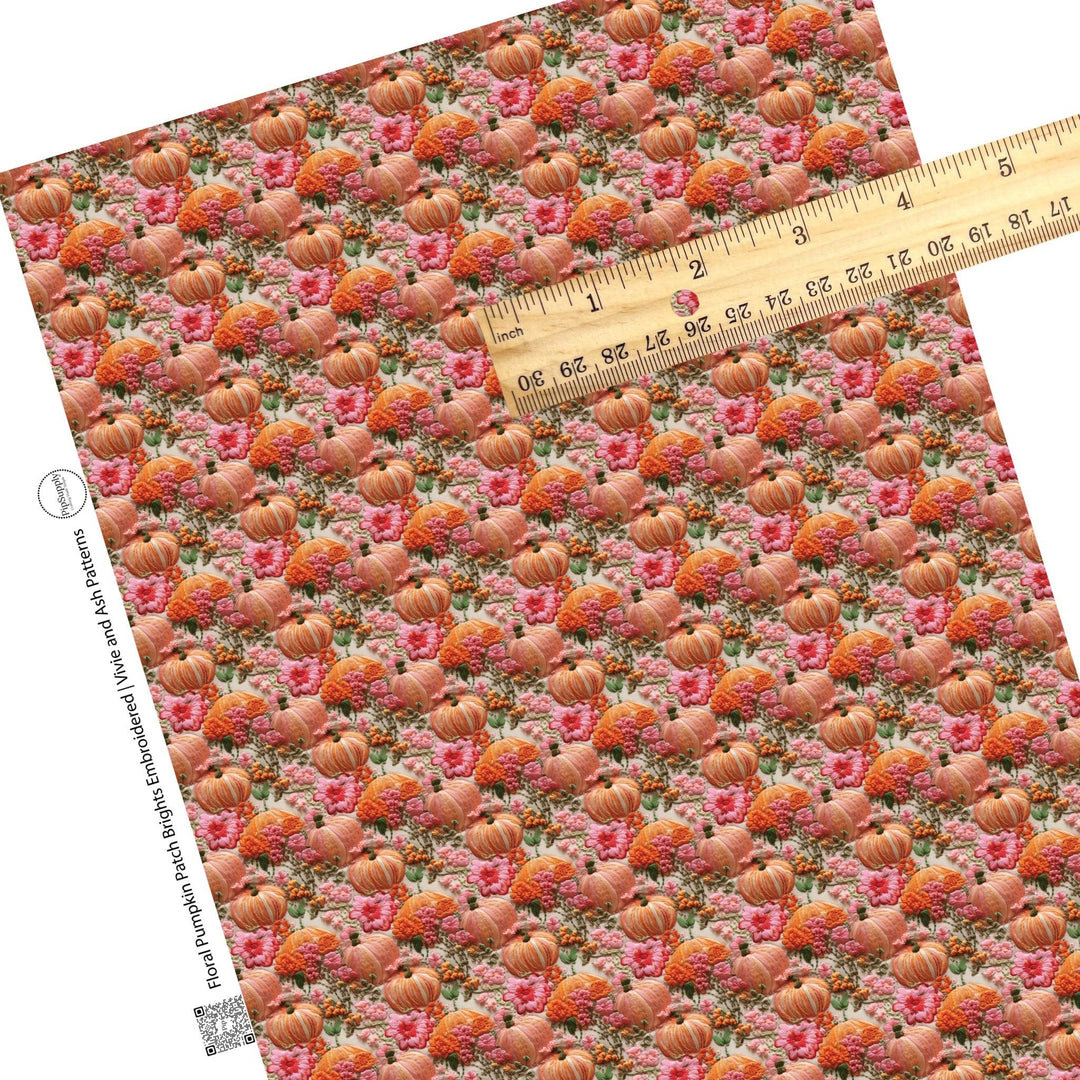 Floral Pumpkin Patch Brights Embroidered Faux Leather Sheets