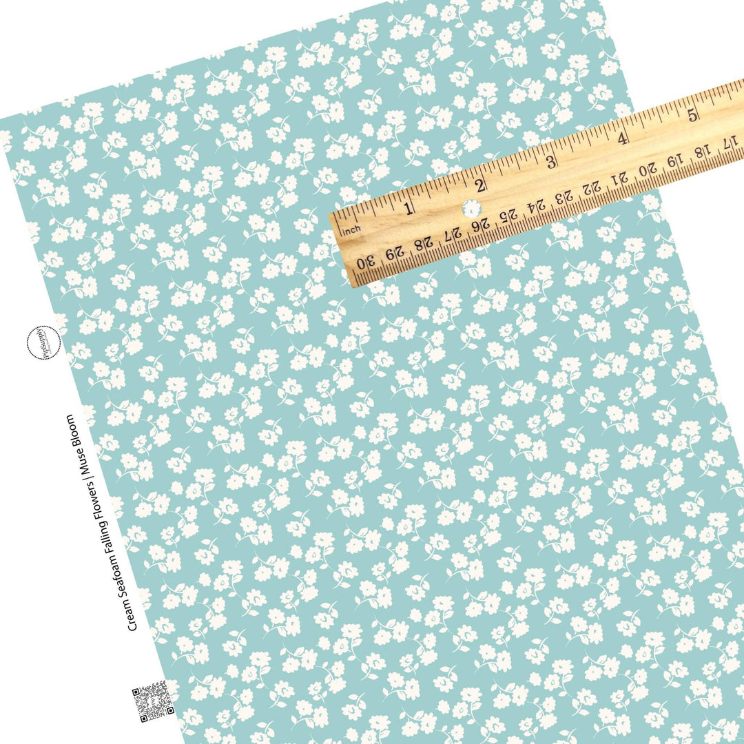 Cream Seafoam Falling Flowers Faux Leather Sheets