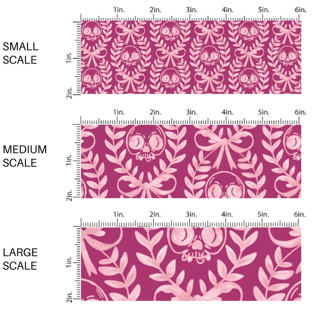 Magenta Laurel Leaf Skulls Fabric By The Yard