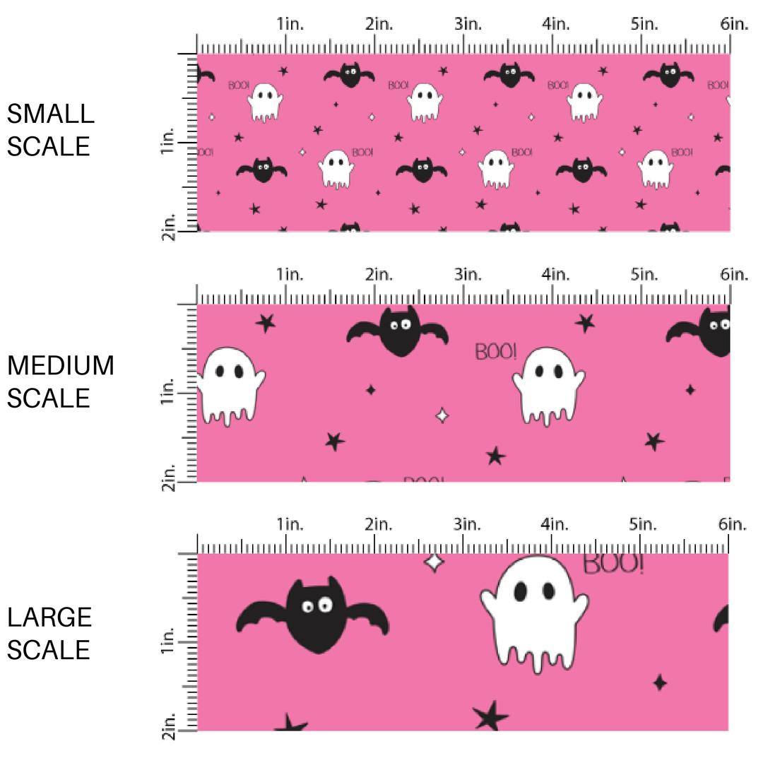 Dark Pink Bats and Boos Fabric By The Yard