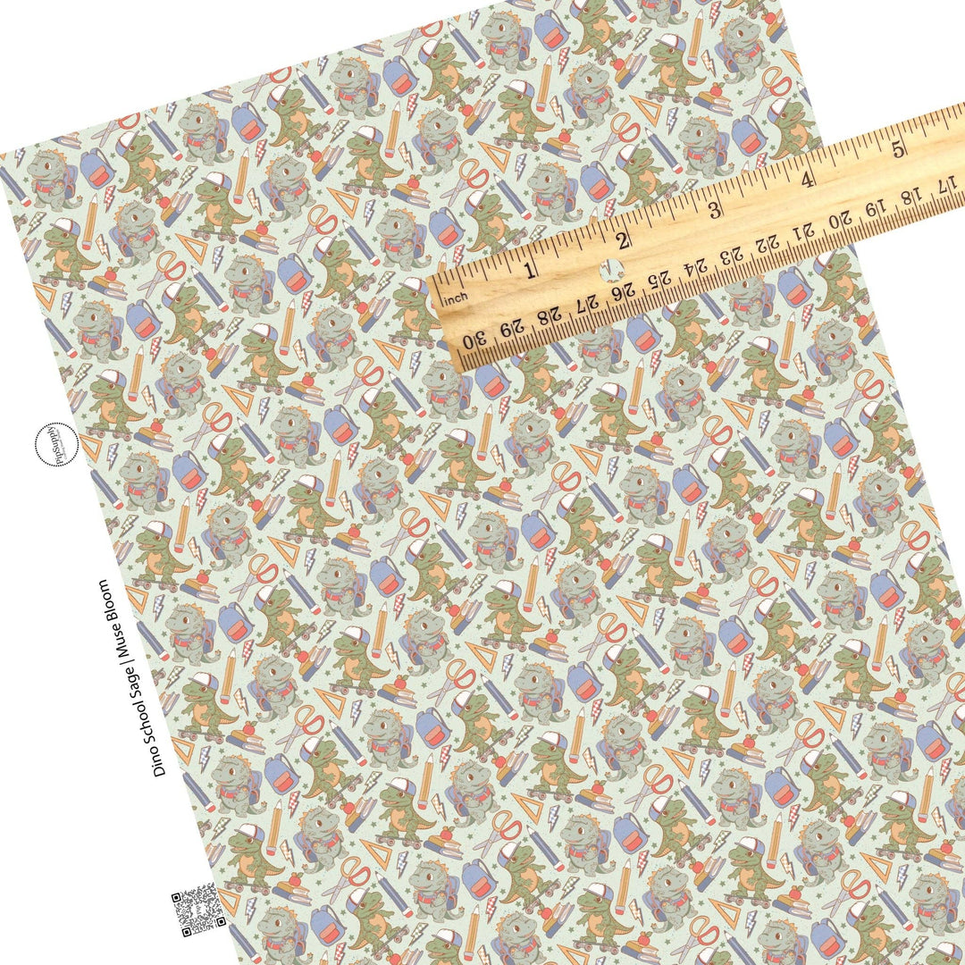 Dino School Sage Faux Leather Sheets