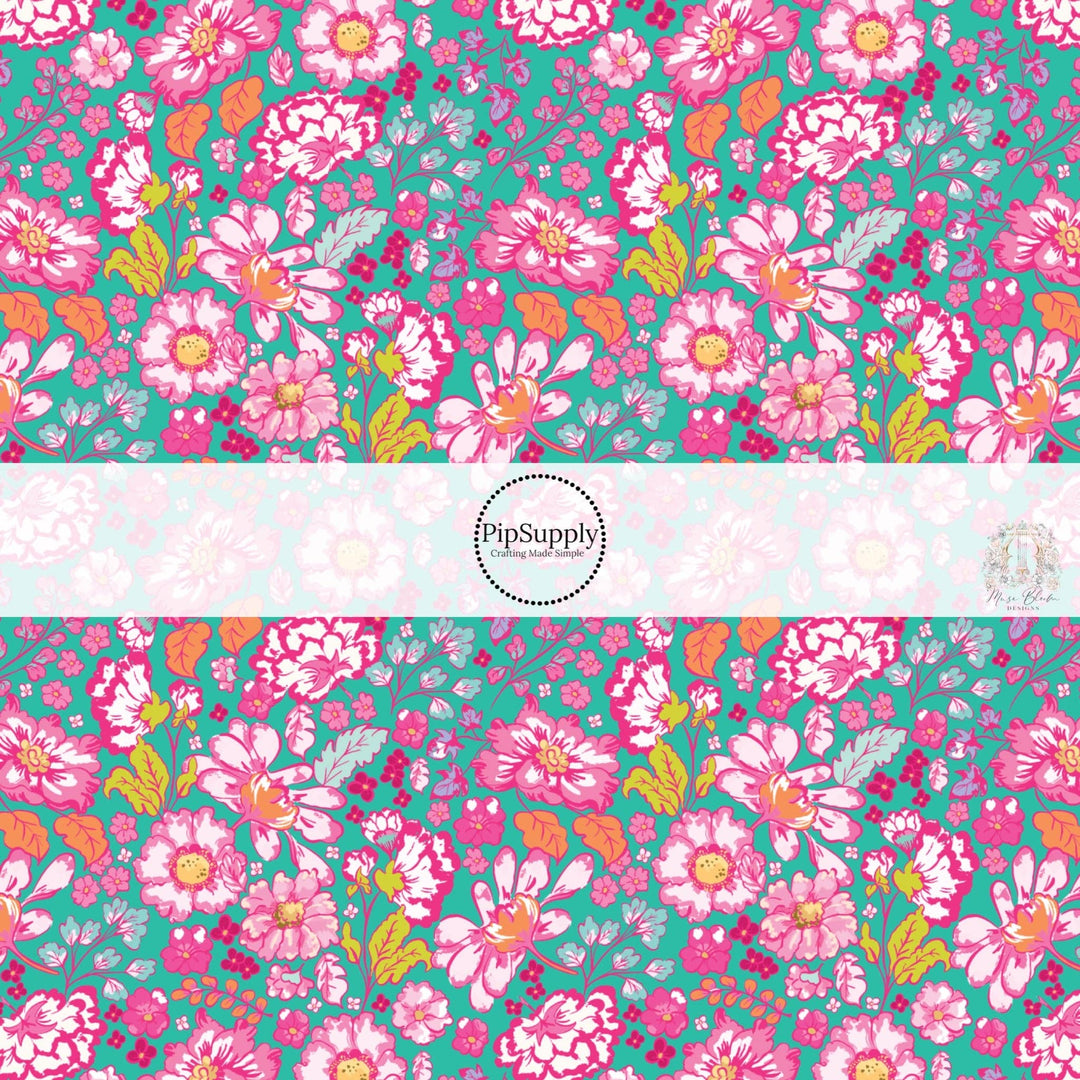 Fresh Teal Blooms Hair Bow Strips