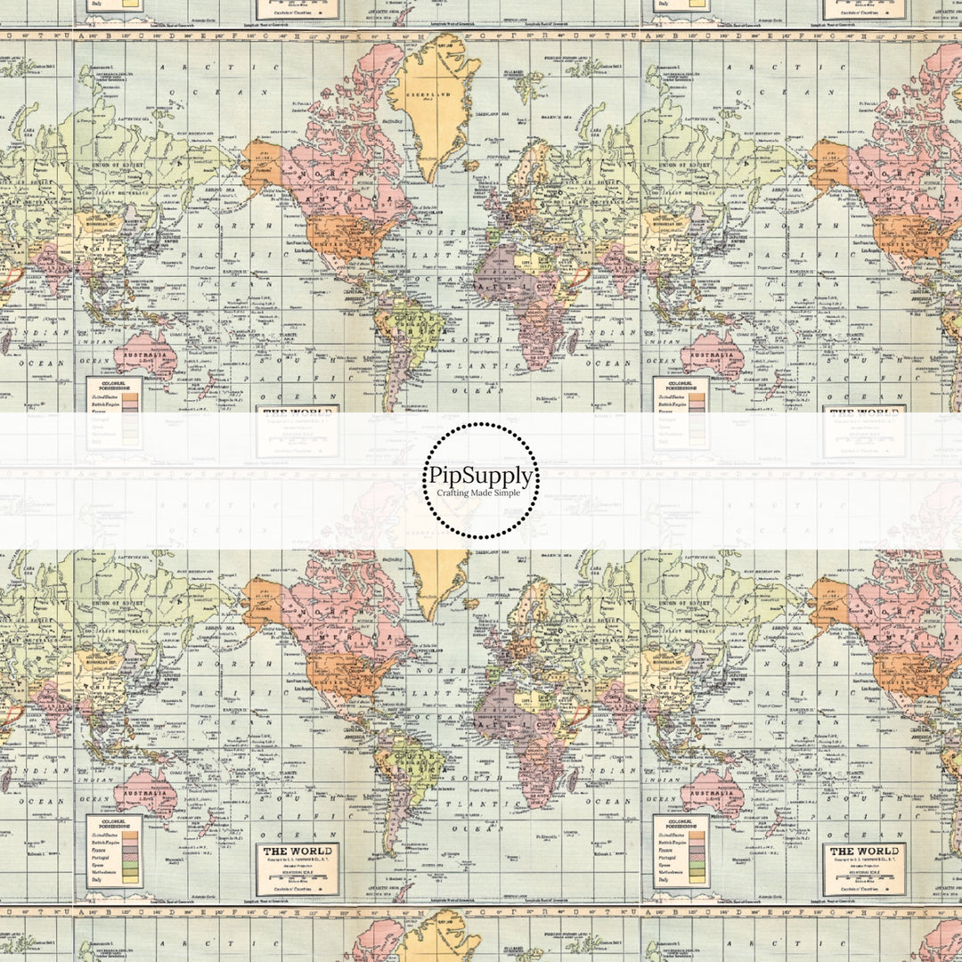 These travel themed fabric by the yard features vintage map pattern. This fun pattern fabric can be used for all your sewing and crafting needs!