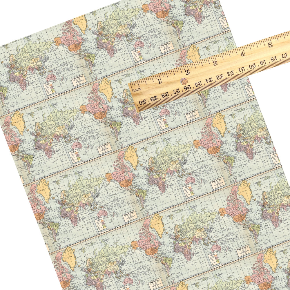 These travel themed faux leather sheets contain the following design elements: vintage map pattern. Our CPSIA compliant faux leather sheets or rolls can be used for all types of crafting projects.