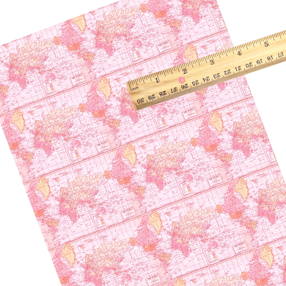 These travel themed faux leather sheets contain the following design elements: pink vintage map pattern. Our CPSIA compliant faux leather sheets or rolls can be used for all types of crafting projects.